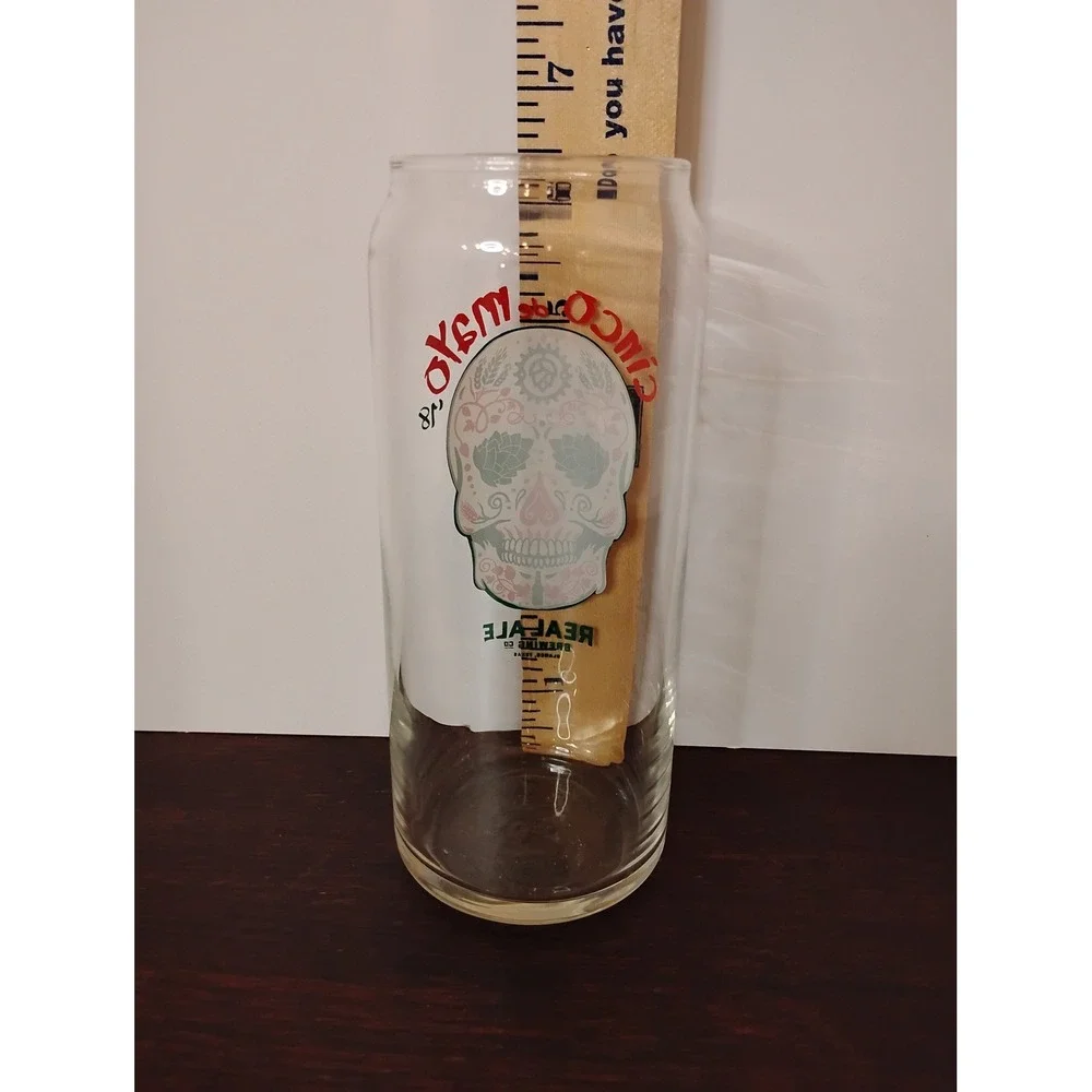 Real Ale Brewing Co Cinco de Mayo 2018 Sugar Skull Beer Can Glass‎ Blanco Texas